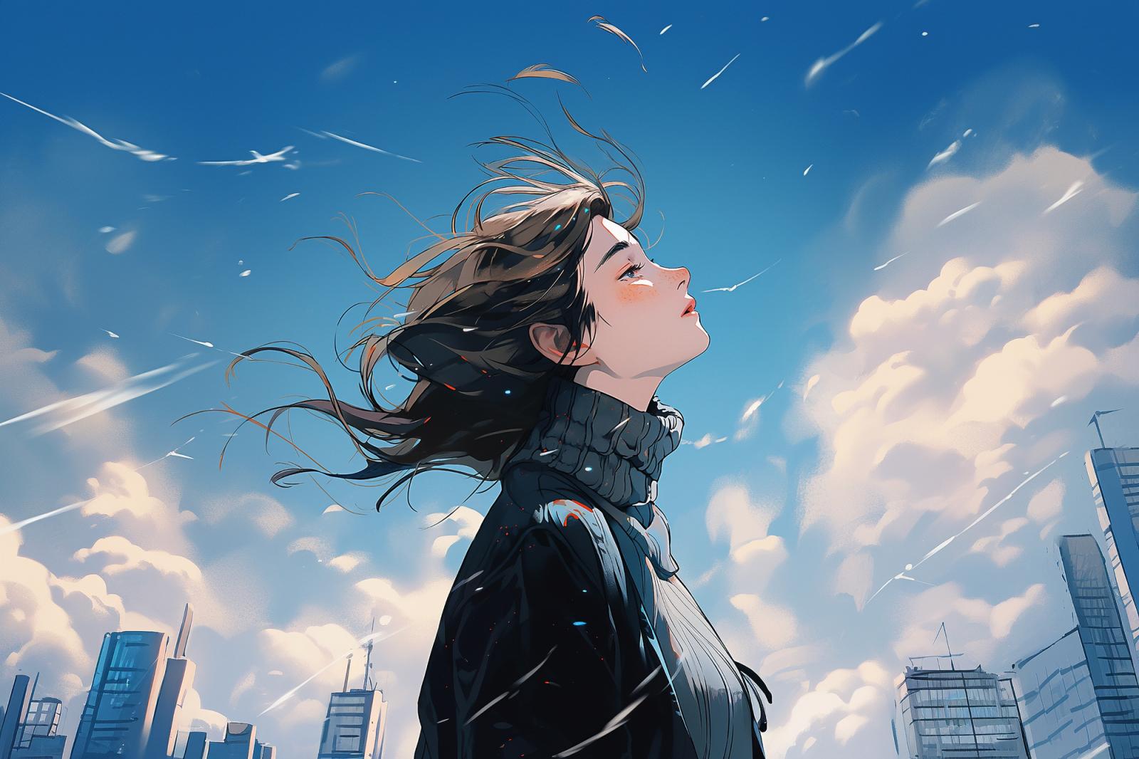 寒空を見上げる女性のイメージ画像(AI生成)