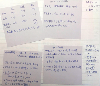 メンズナースのふせん専用ページ（ルーズリーフにふせんをたくさん貼ったまとめノート）の記入例