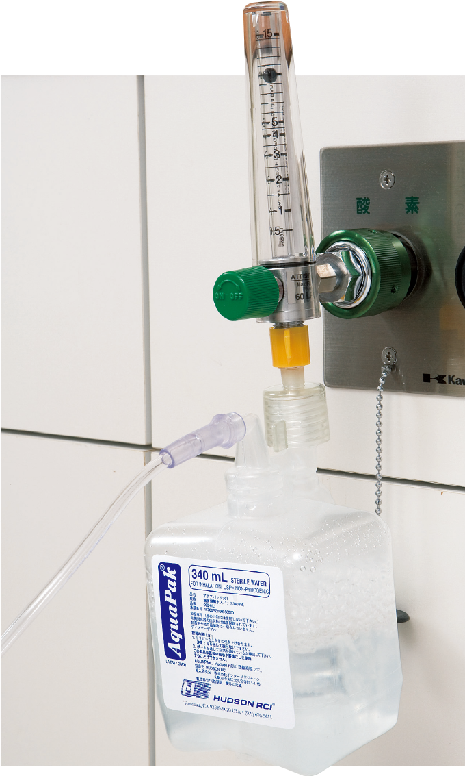 酸素流量計に加湿器を接続する