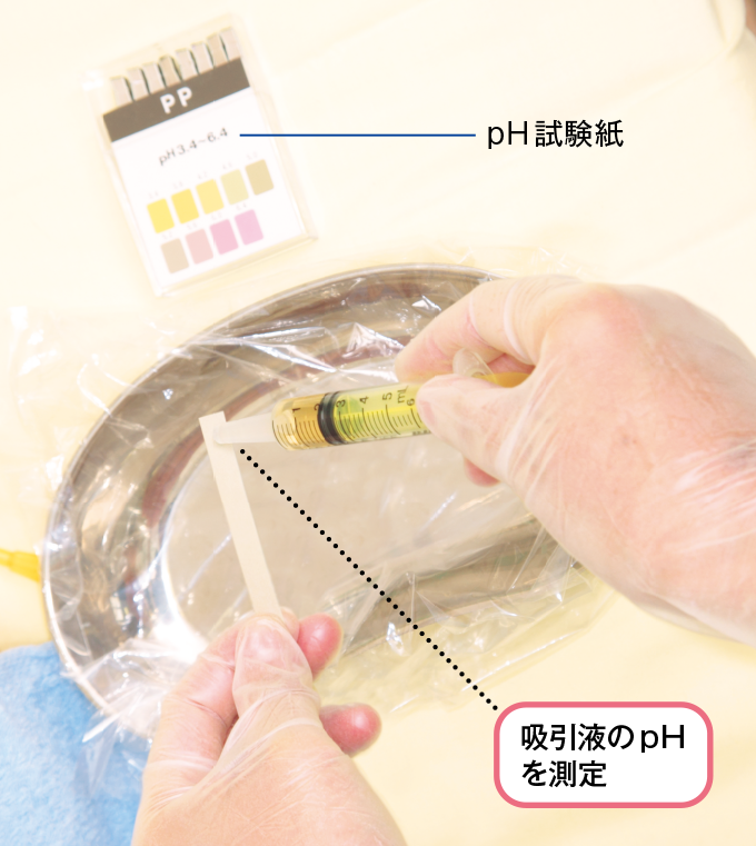 pH試験紙による強酸性の測定を行う