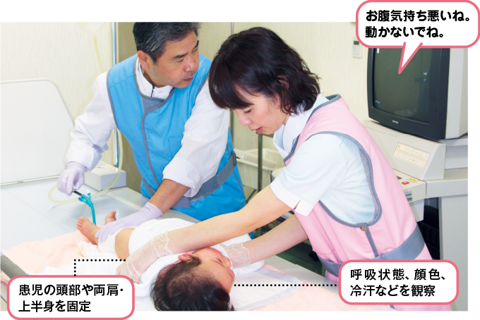 腹部を撮影後、整復を開始する