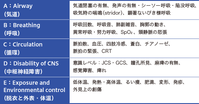 ABCDEアプローチにおける観察項目