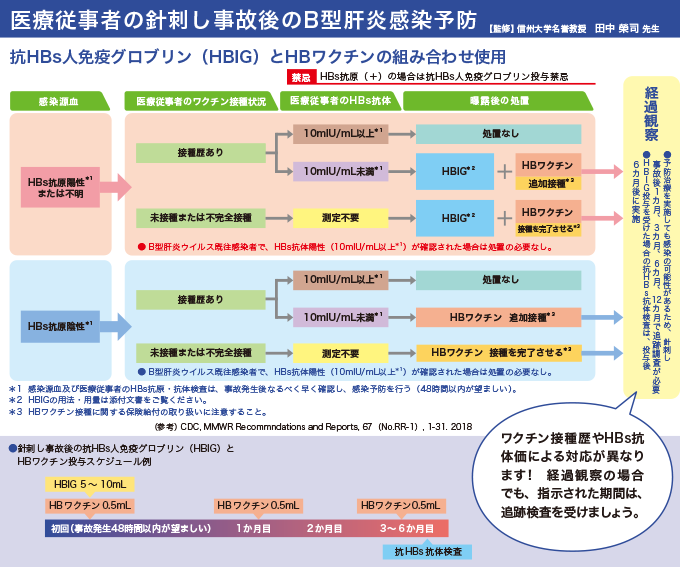 医療従事者の針刺し事故後のＢ型肝炎感染予防を表した図