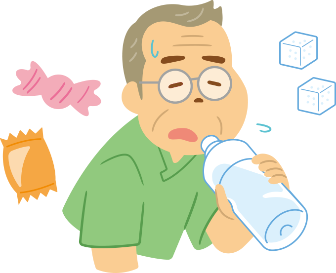 ブドウ糖を含む飲料を摂取する患者のイラスト