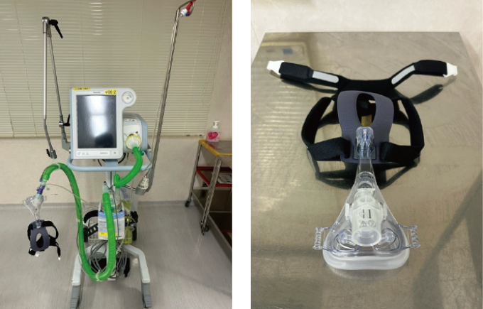 NPPV(non-invasive positive pressure ventilation)とマスクの写真