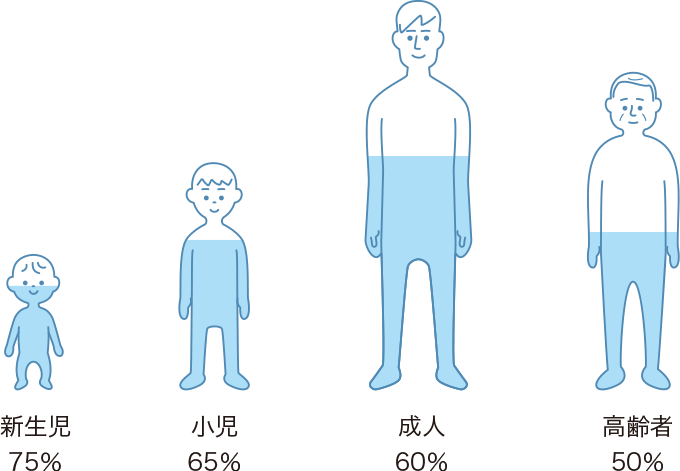 年齢別の体液量をあらわした図