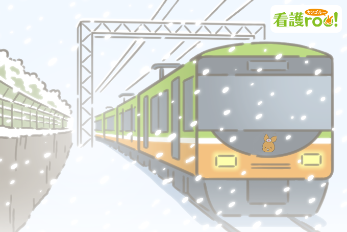 雪の中で走る電車 当日の天気は必ずチェック