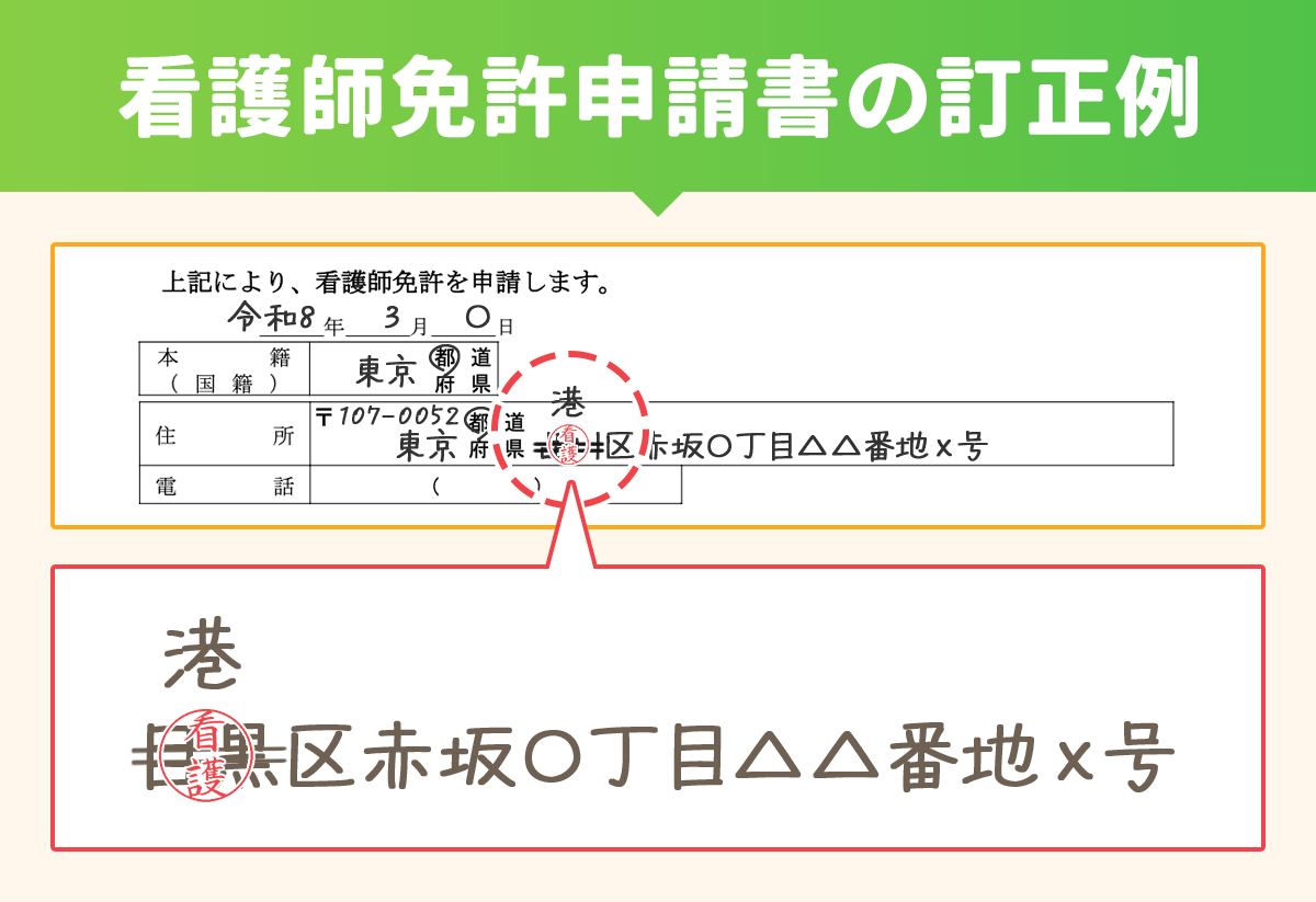看護師免許申請書の訂正例
